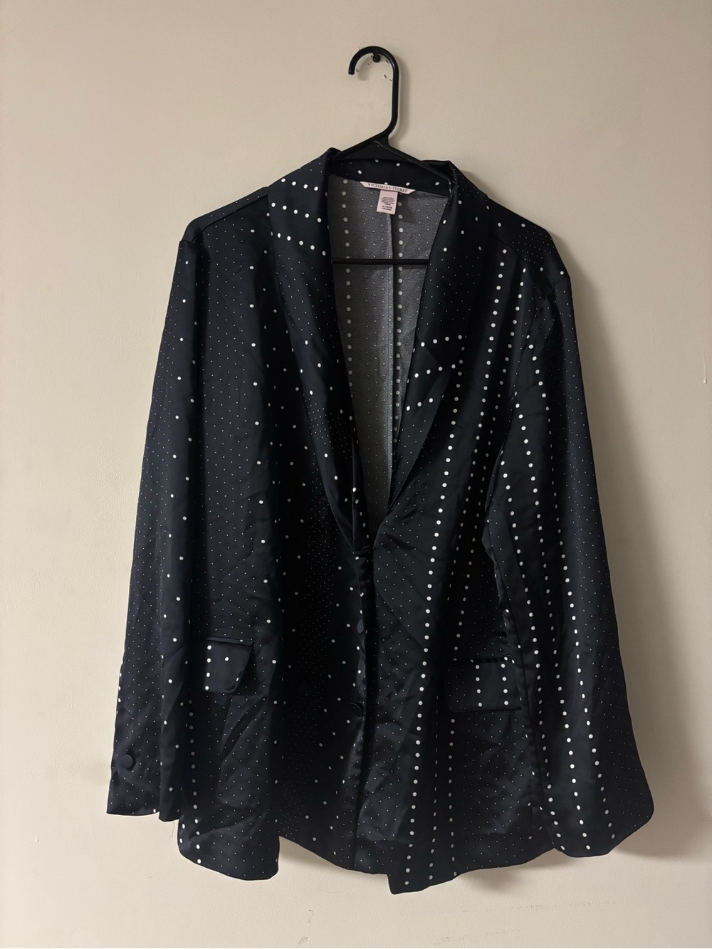 Victoria’s Secret Pajama Top XL Black White Polka Dot Blazer Button Front